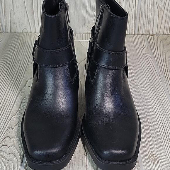 Sun + Stone Pheobie Leather Square Toe Harness Moto Ankle Boots Womens 5 NEW - Picture 4 of 14